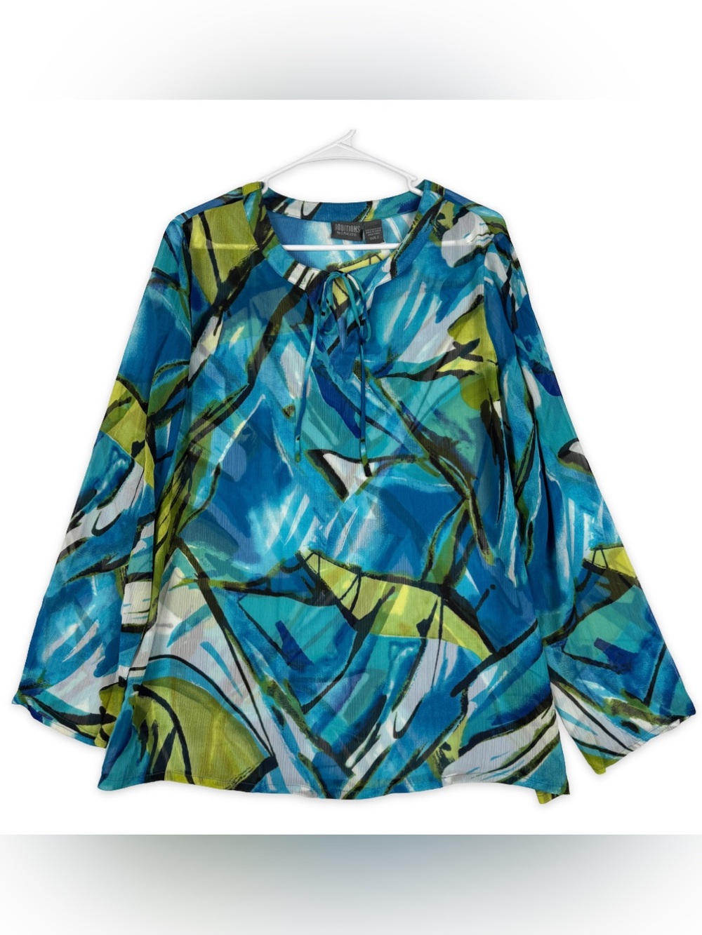 Additions by Chicos Size 2 Chiffon Blouse Womens L/12 Blue Yellow Long Sleeve